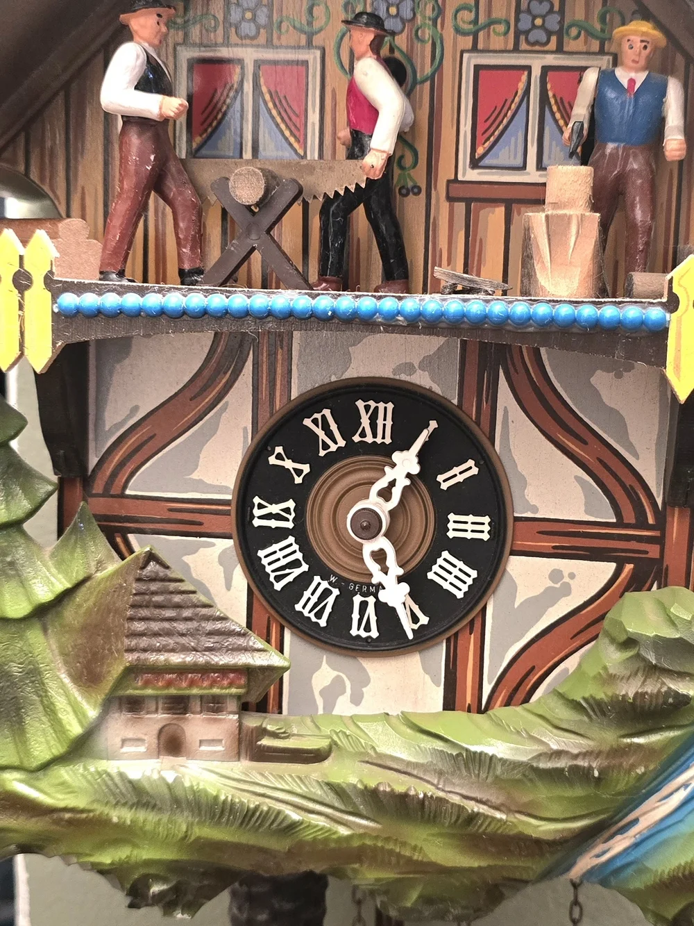 Vintage German E. Schmeckenbecher Blck. Forest Cuckoo Clock W/ Musical Sawmill!